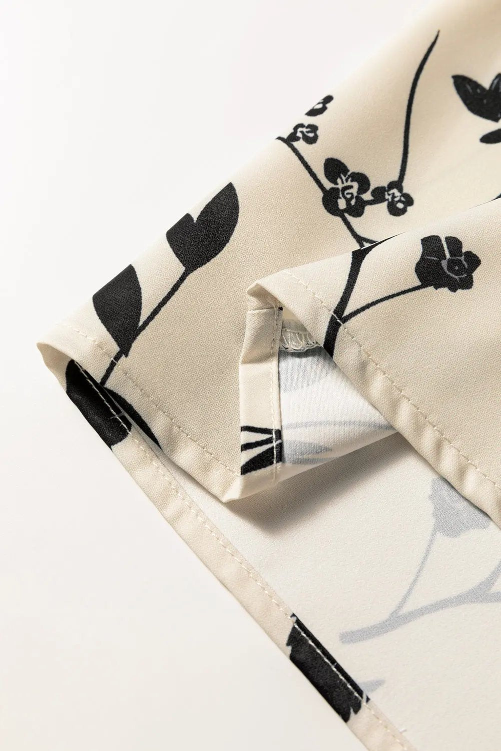 Premium Khaki Botanical Floral Print Split Neck Long Sleeve Blouse Dear-Lover Dropshipping